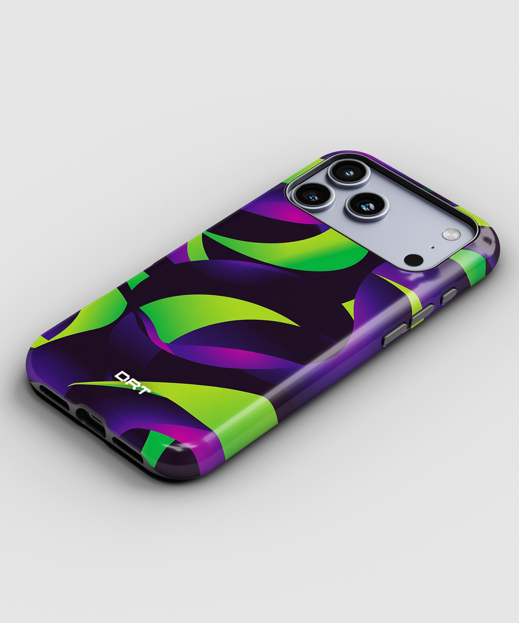 Magnetic Impact-Resistant Phone Case — Neon Green & Purple Abstract Design
