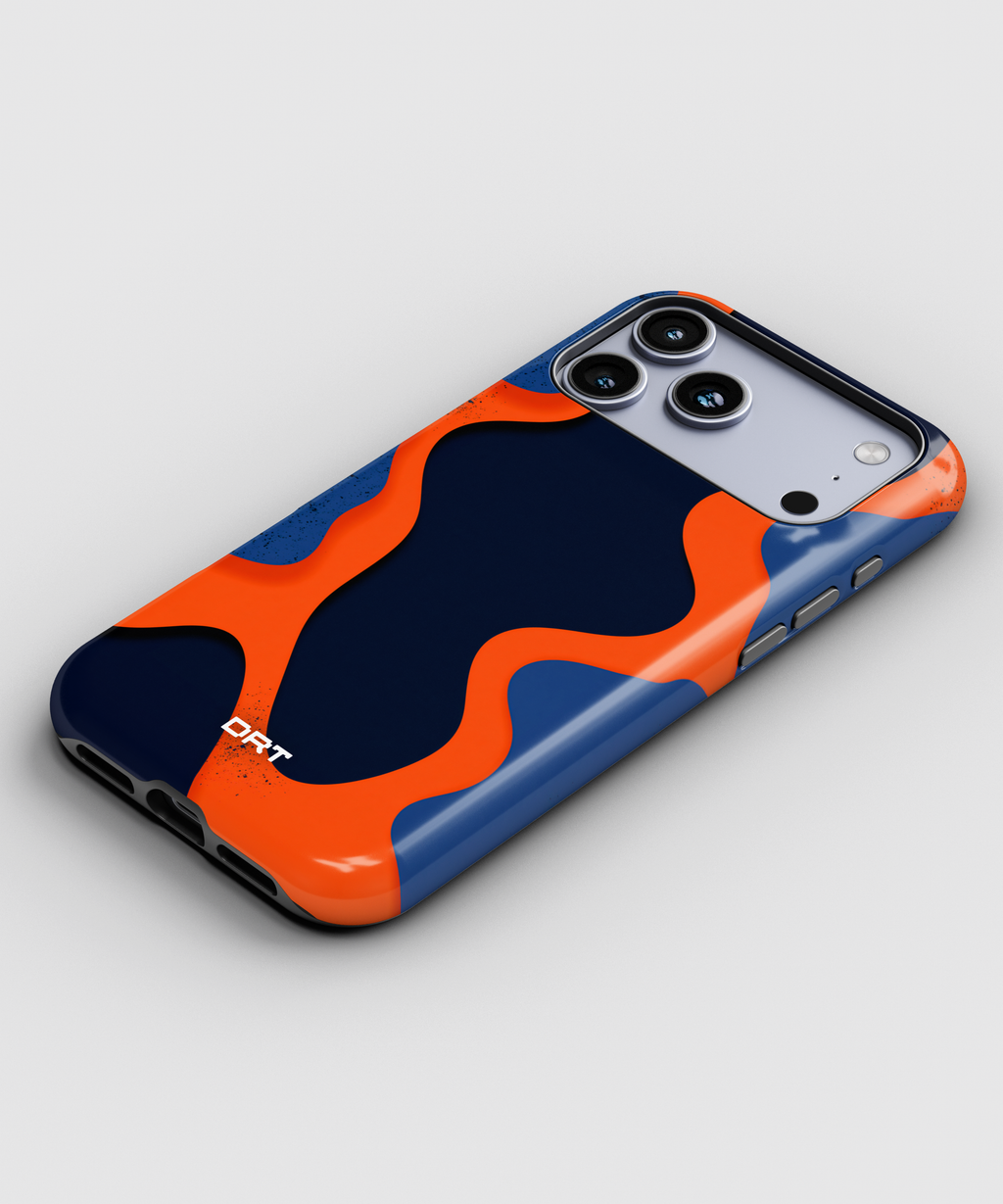 Magnetic Impact-Resistant Phone Case — Abstract Navy & Orange Wave Design