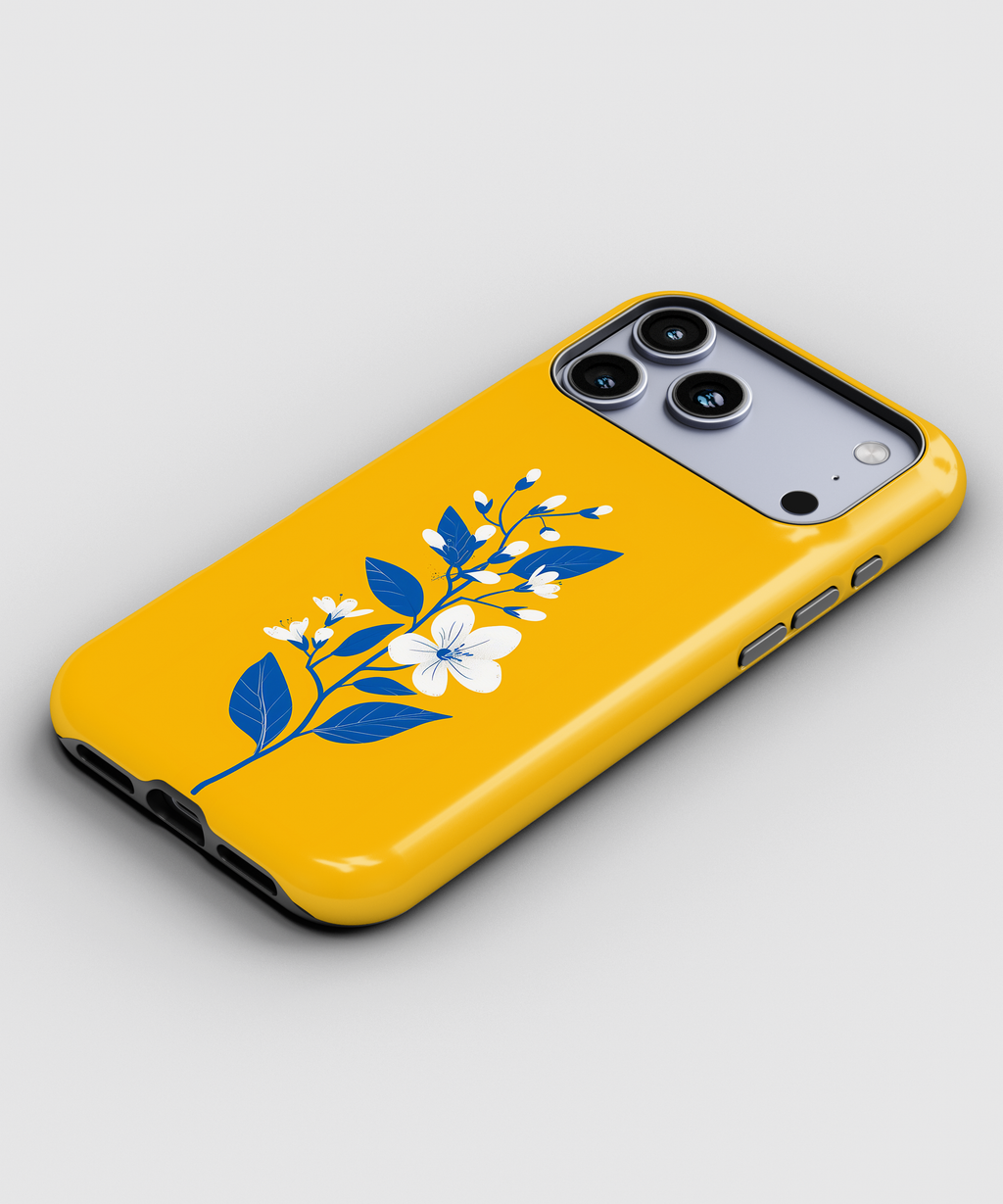 Yellow Floral Magnetic Impact Phone Case — Blue Blossom Protective Cover