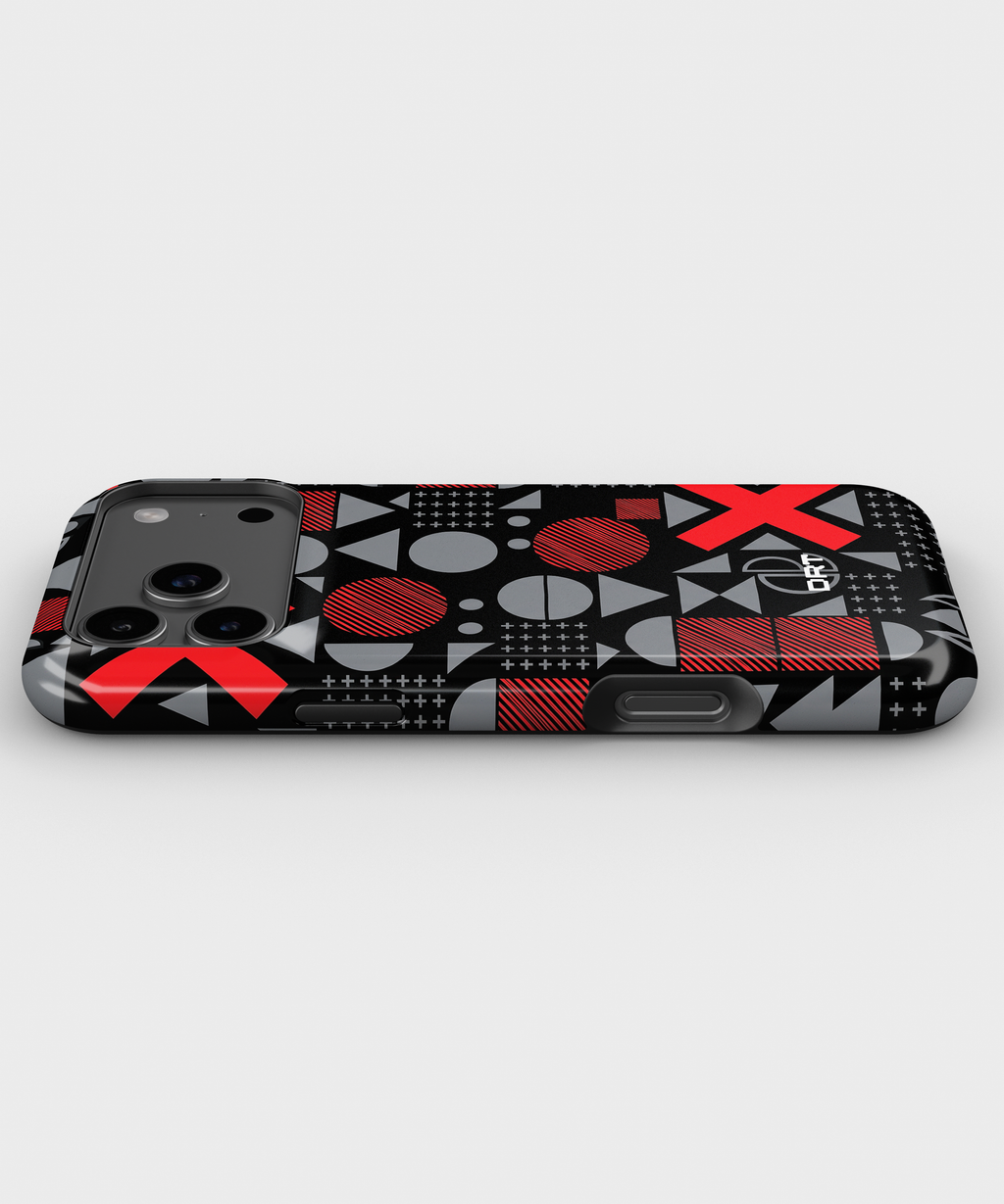 Magnetic Impact-Resistant Phone Case — Geometric Red & Gray Pattern