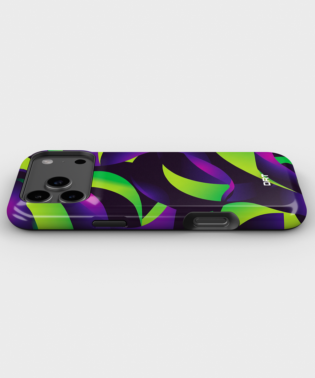 Magnetic Impact-Resistant Phone Case — Neon Green & Purple Abstract Design