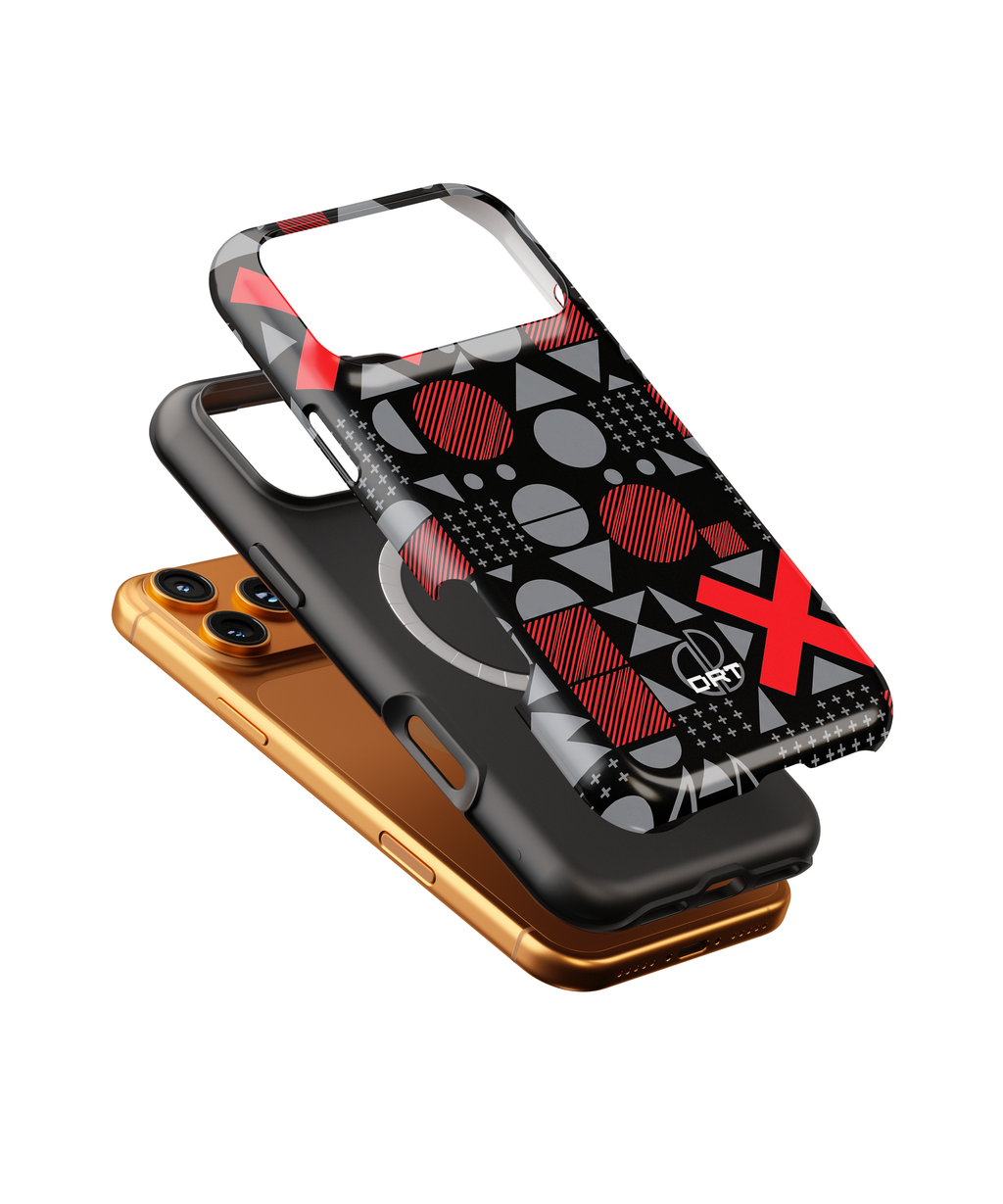 Magnetic Impact-Resistant Phone Case — Geometric Red & Gray Pattern