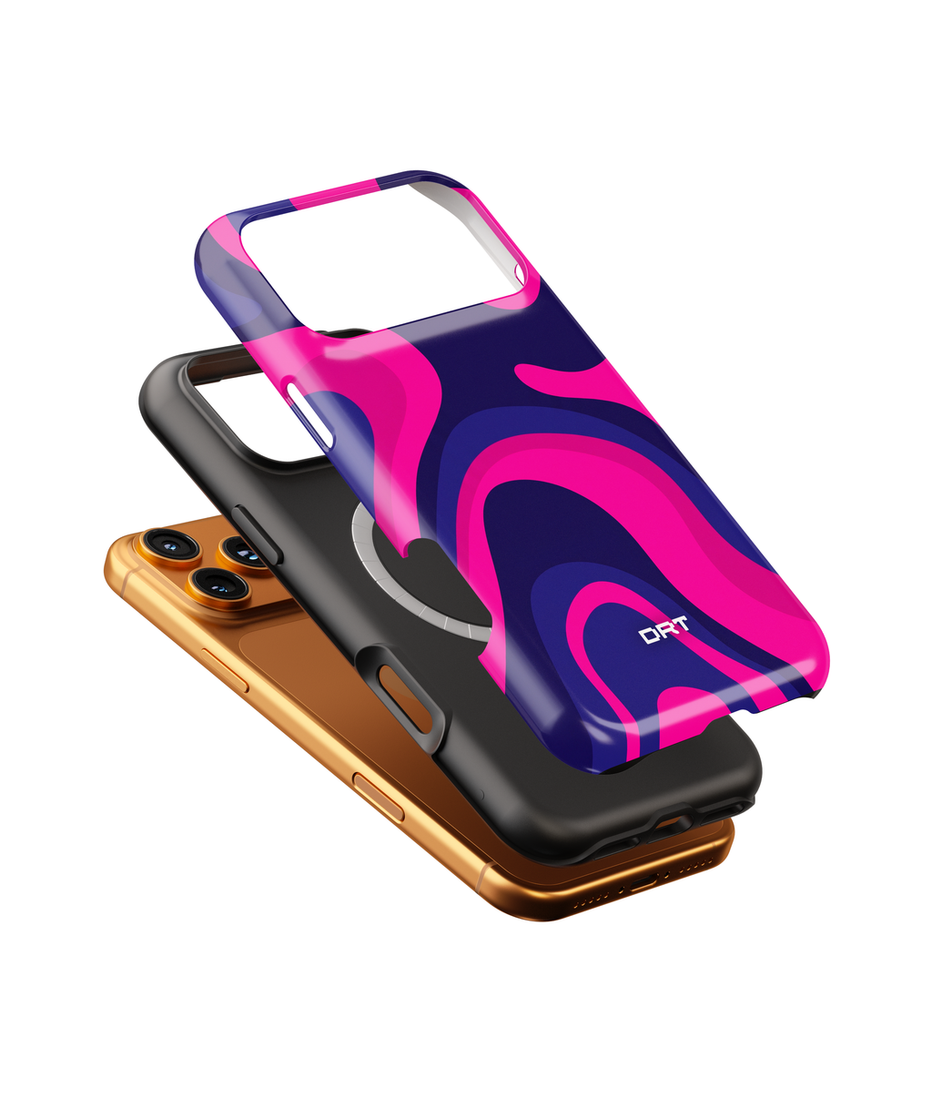 Magnetic Impact-Resistant Case — Neon Pink & Navy Swirl Phone Cover