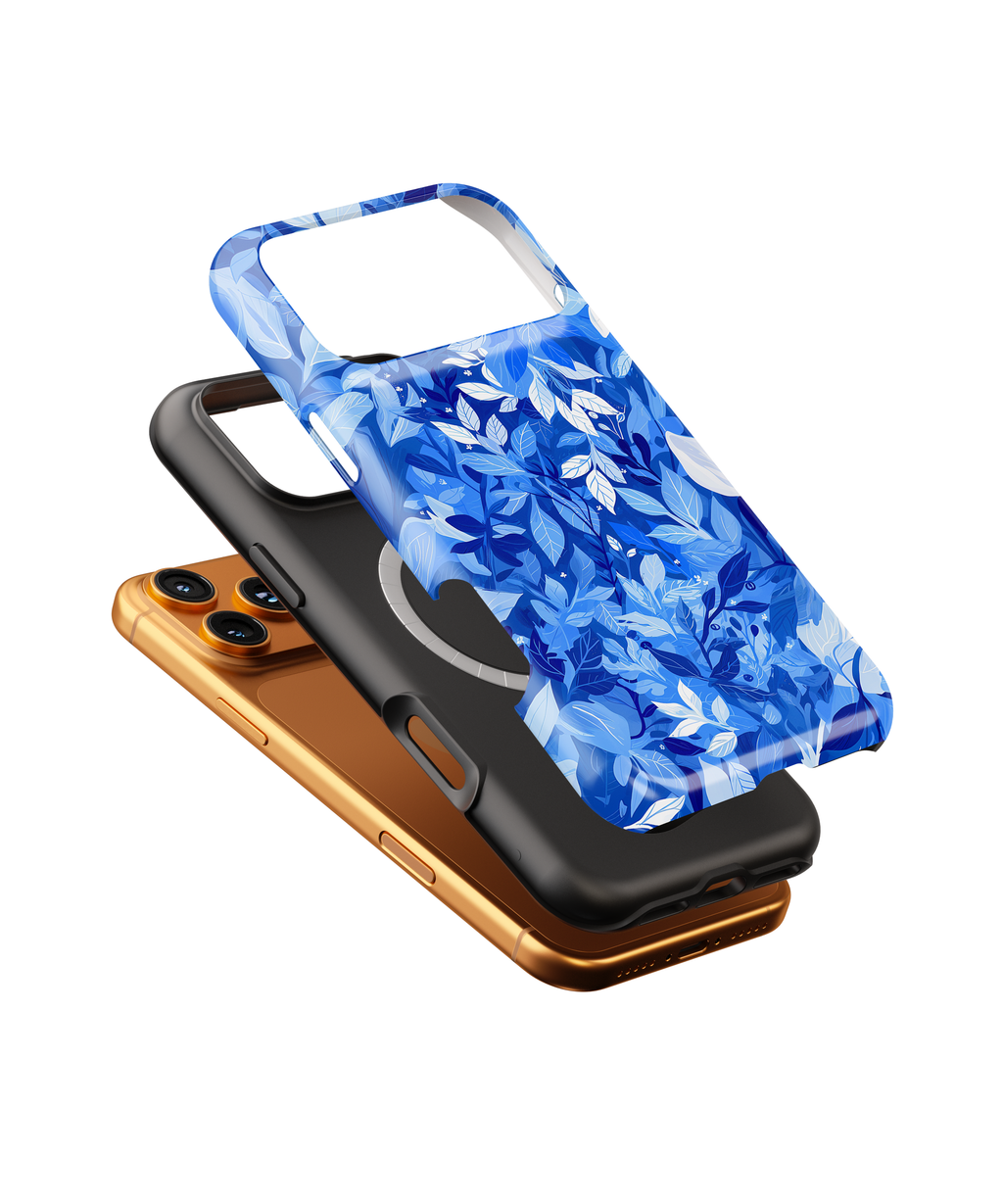 Blue Leaf Pattern Magnetic Impact-Resistant Phone Case