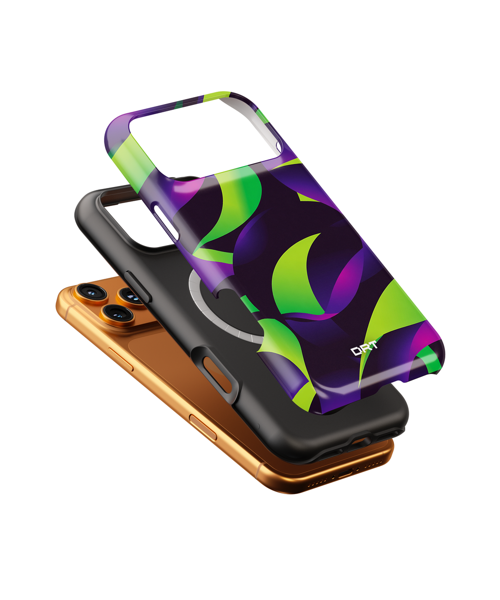 Magnetic Impact-Resistant Phone Case — Neon Green & Purple Abstract Design