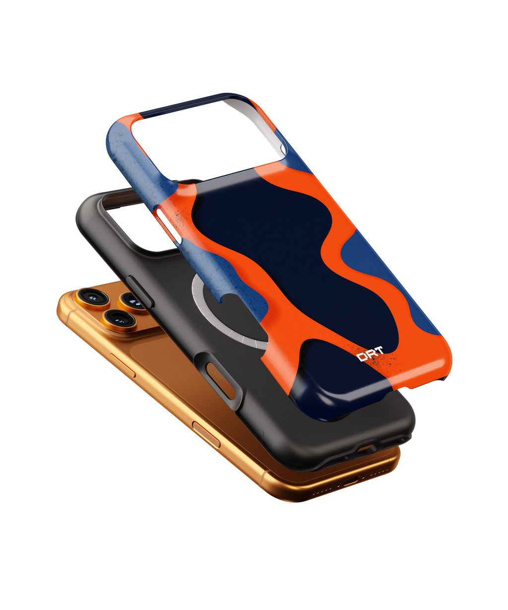Magnetic Impact-Resistant Phone Case — Abstract Navy & Orange Wave Design
