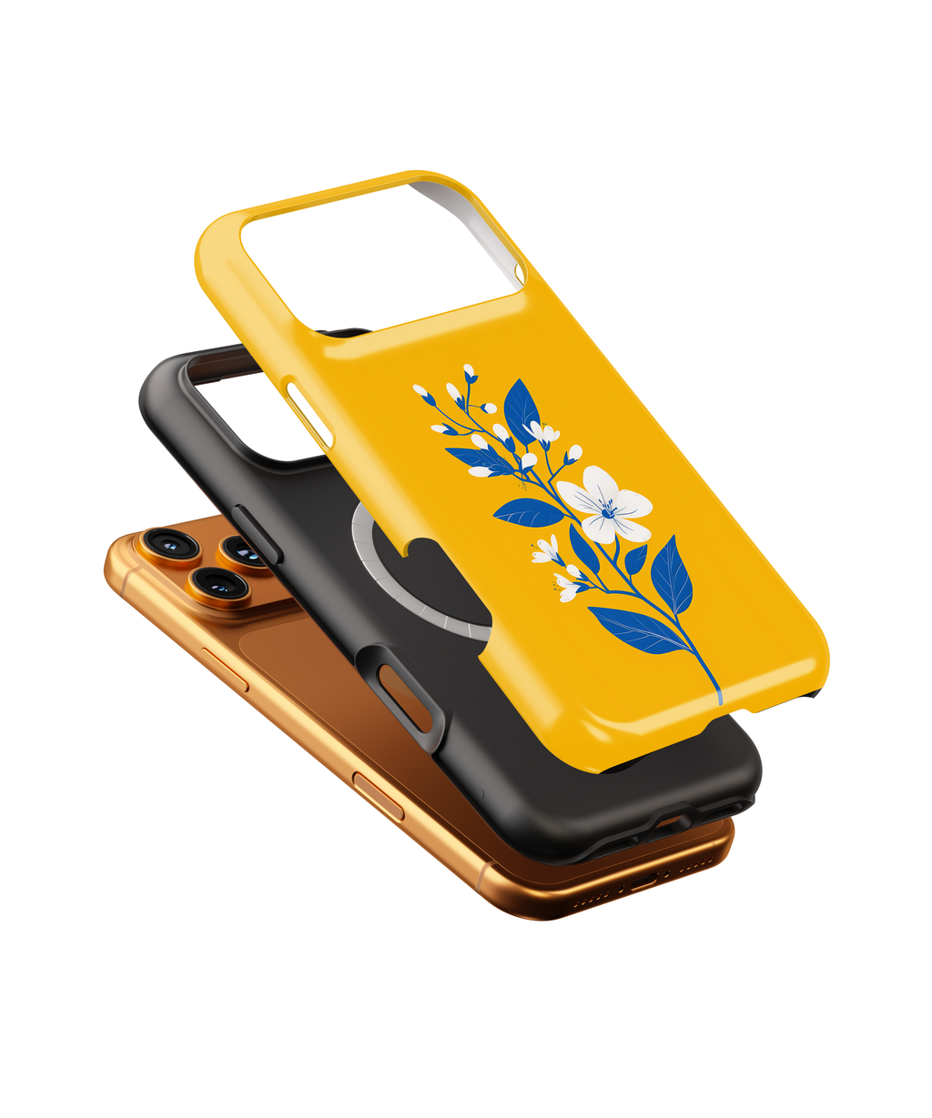 Yellow Floral Magnetic Impact Phone Case — Blue Blossom Protective Cover
