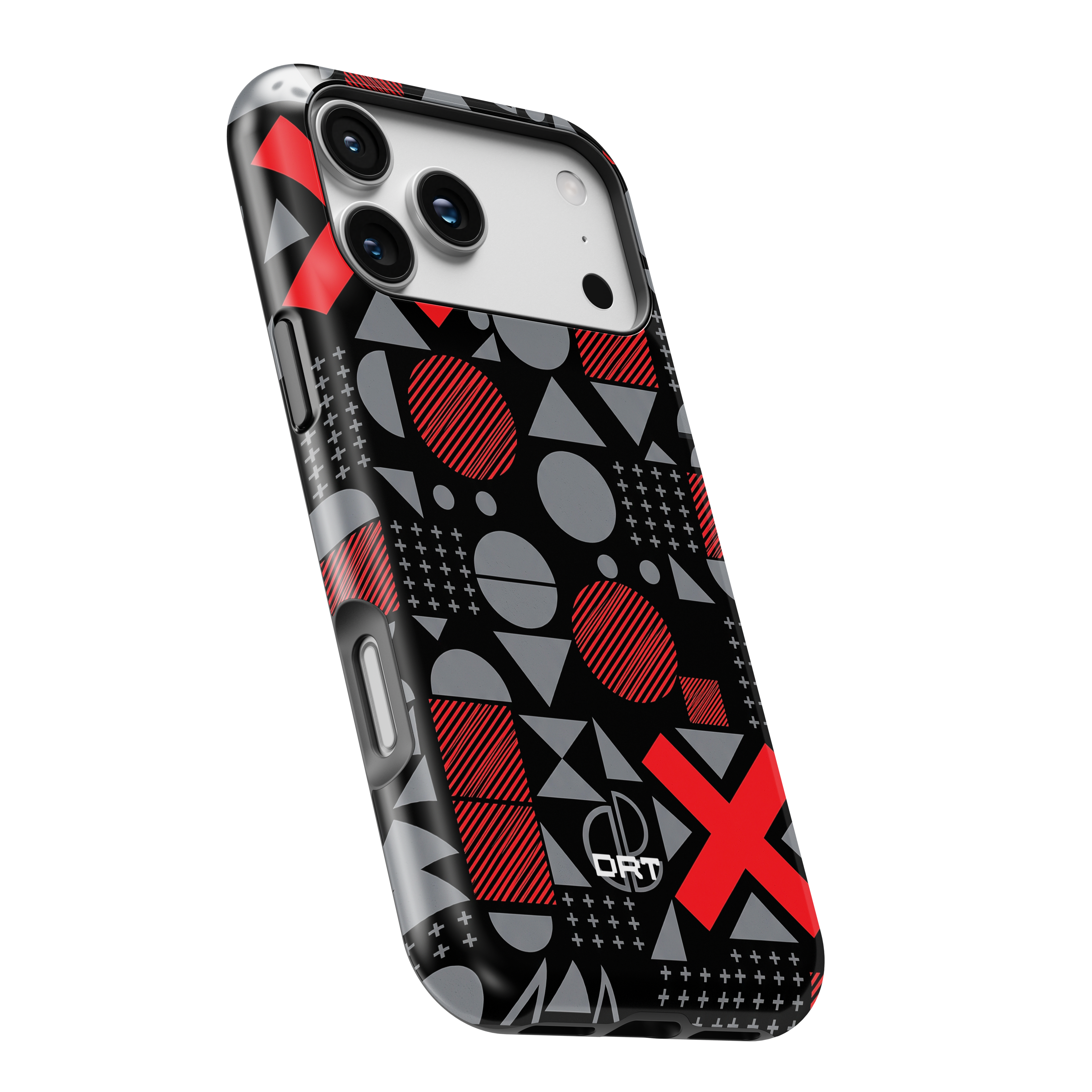 Magnetic Impact-Resistant Phone Case — Geometric Red & Gray Pattern