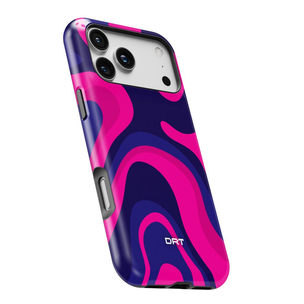 Magnetic Impact-Resistant Case — Neon Pink & Navy Swirl Phone Cover