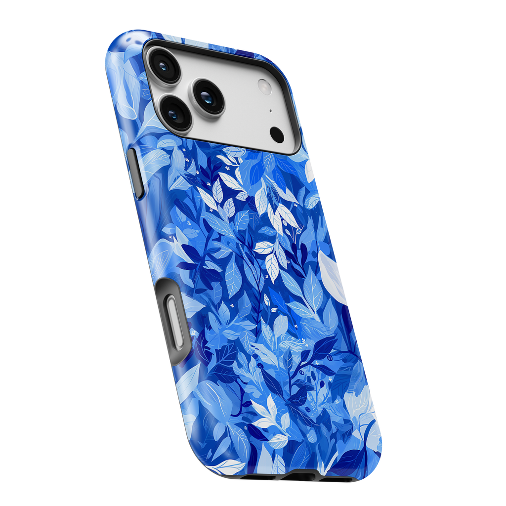 Blue Leaf Pattern Magnetic Impact-Resistant Phone Case