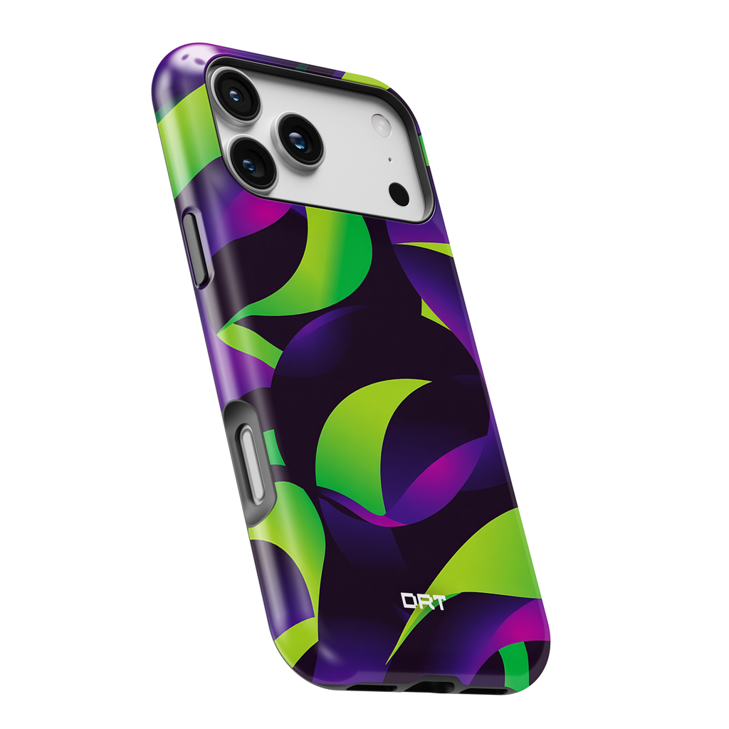 Magnetic Impact-Resistant Phone Case — Neon Green & Purple Abstract Design