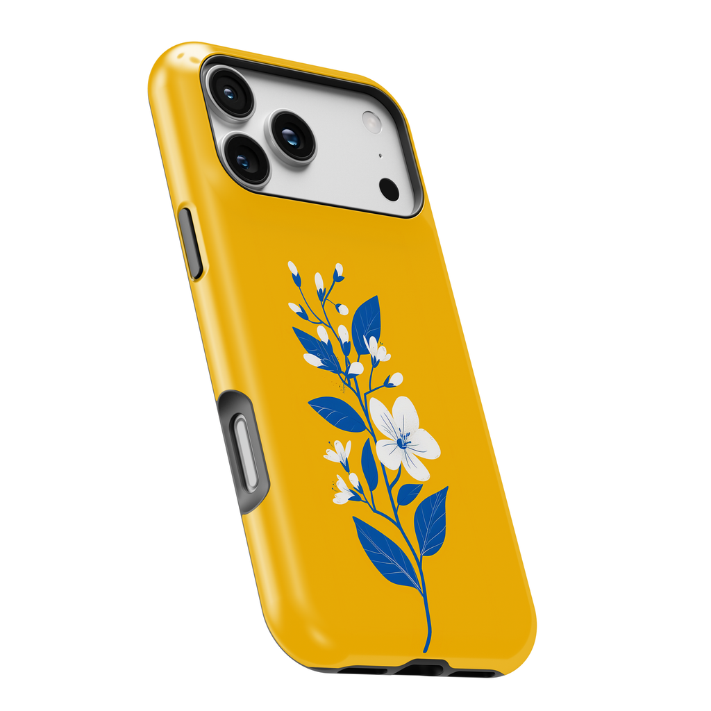 Yellow Floral Magnetic Impact Phone Case — Blue Blossom Protective Cover