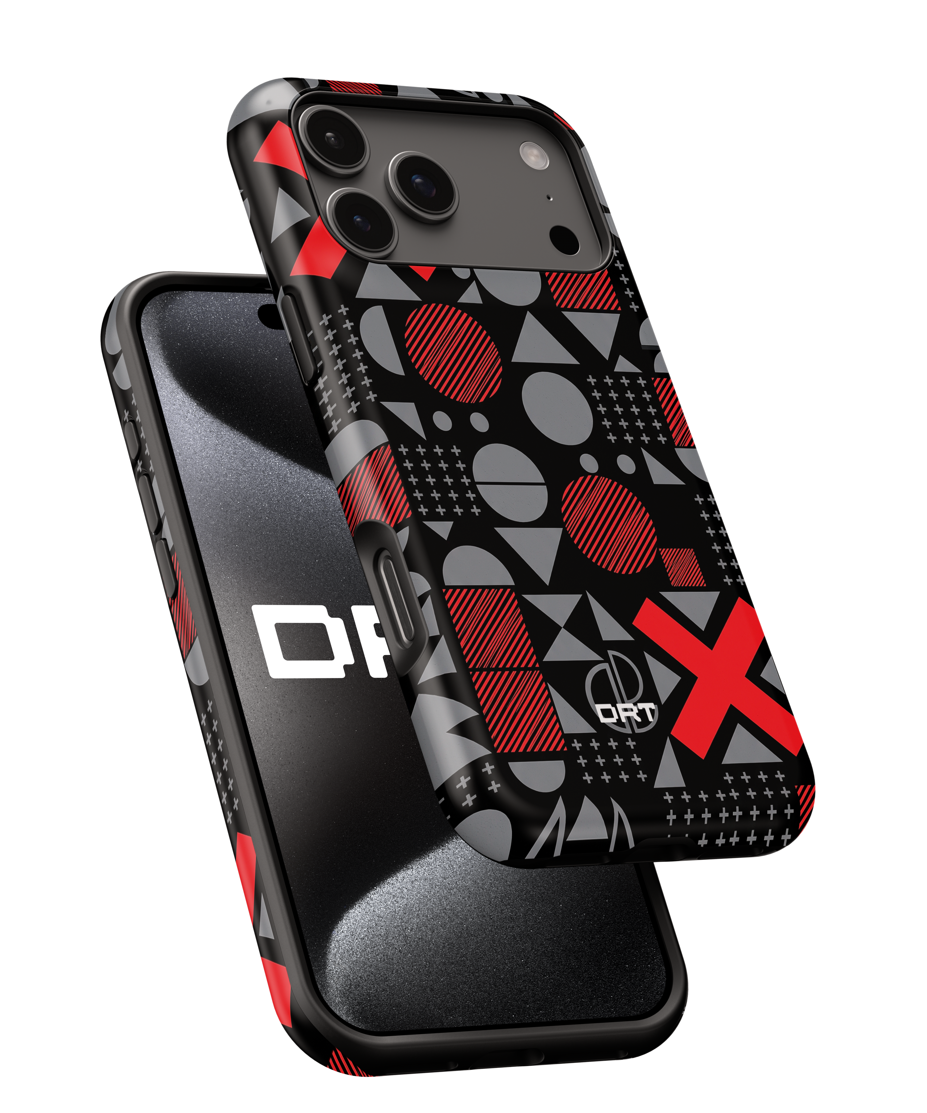Magnetic Impact-Resistant Phone Case — Geometric Red & Gray Pattern