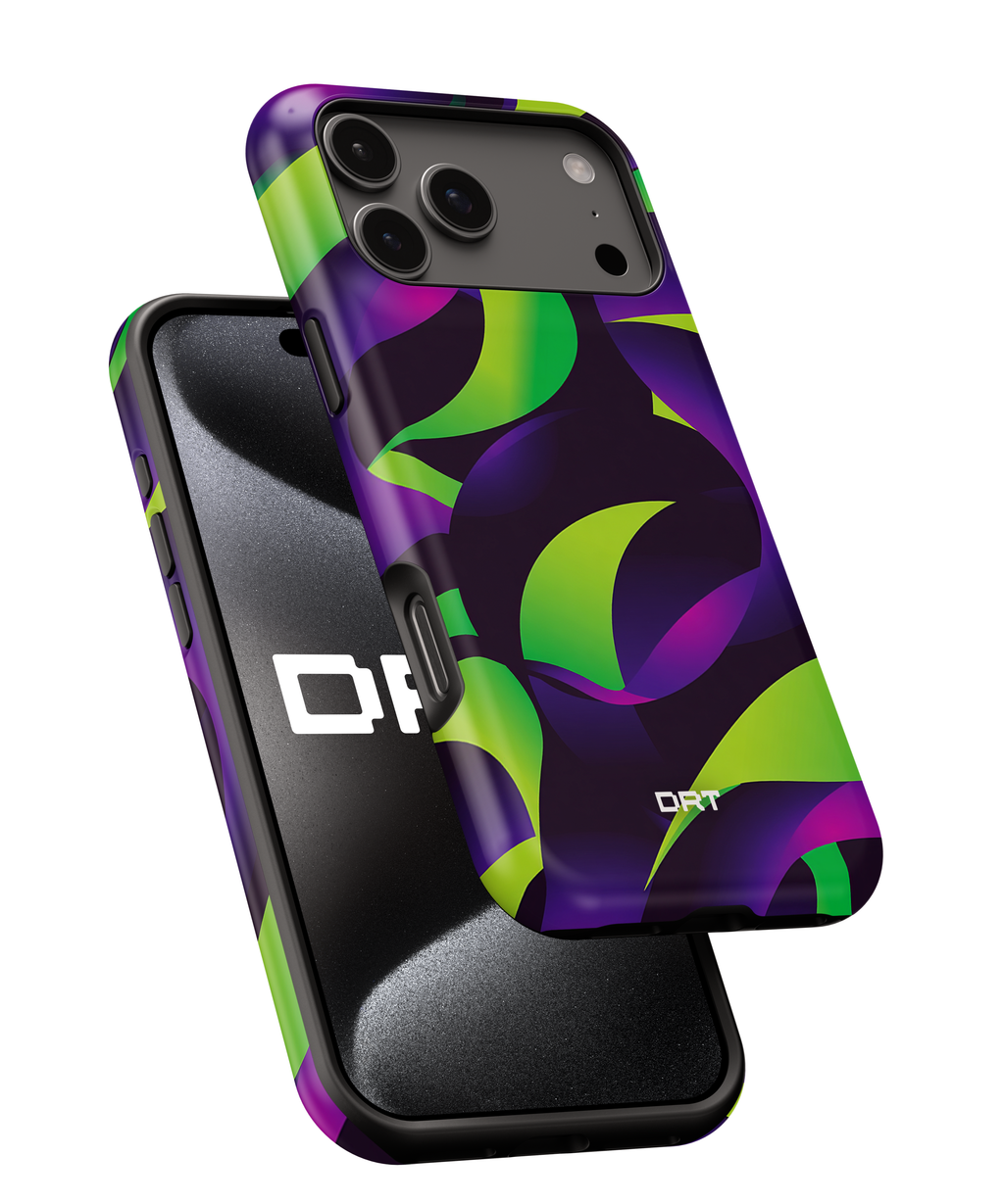 Magnetic Impact-Resistant Phone Case — Neon Green & Purple Abstract Design