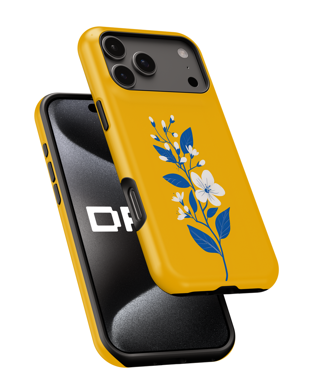 Yellow Floral Magnetic Impact Phone Case — Blue Blossom Protective Cover