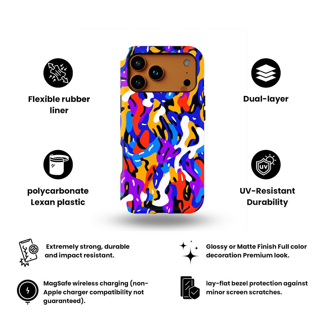 Impact-Resistant Magnetic Phone Case — Colorful Abstract Camo Design